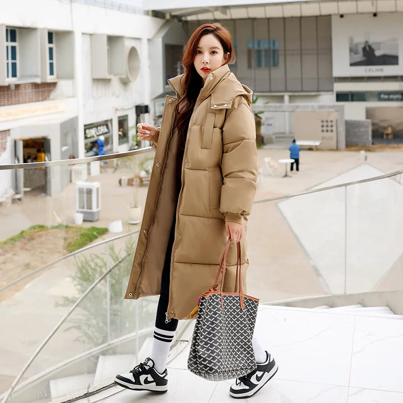 

Winter Thicken Warm Coats With A Hood Oversized Casual Knee Length Cotton Jackets 2023 New Long Hooded Puffer Jacket For Women