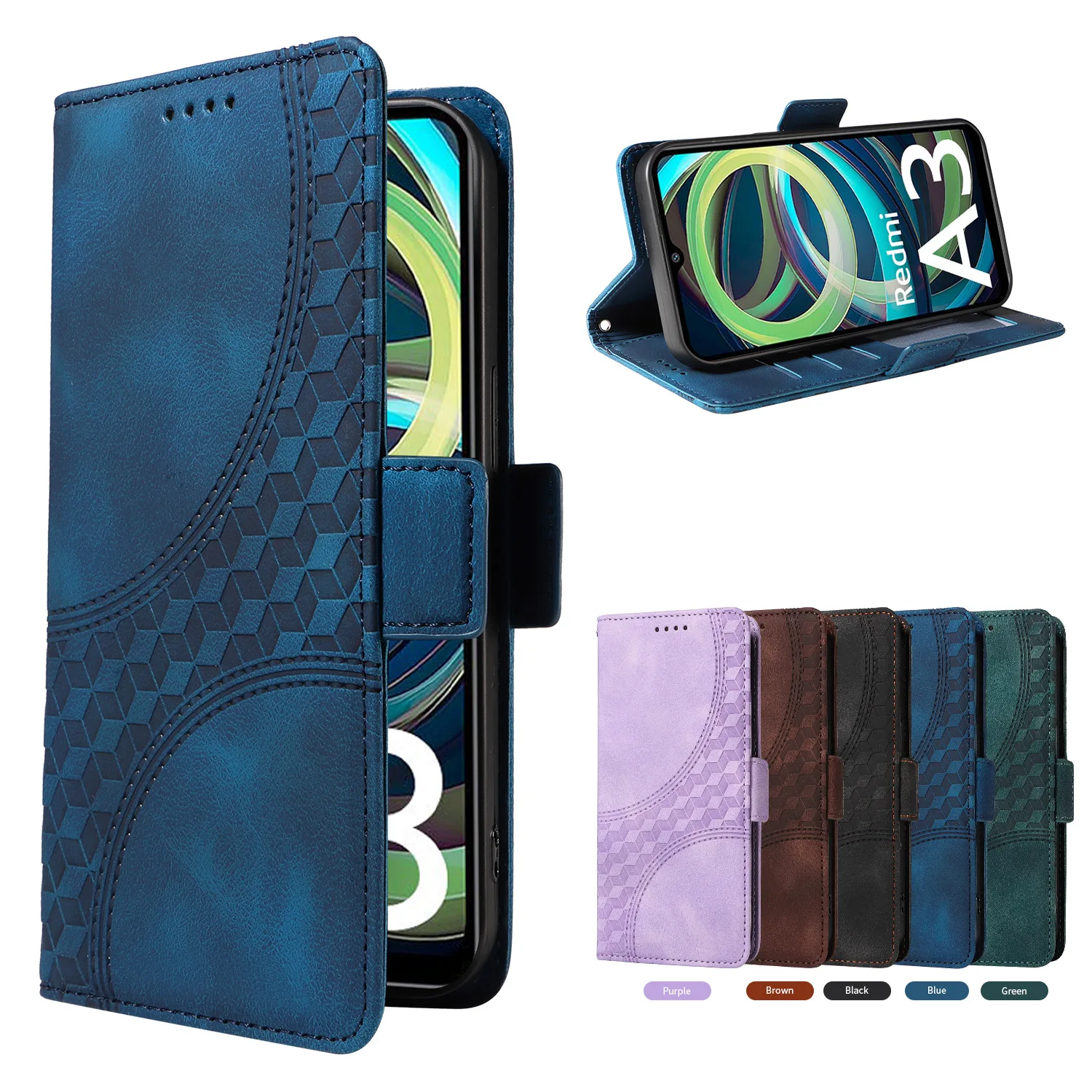 Magnetic Leather Flip Case with Card Slots and Wrist Strap