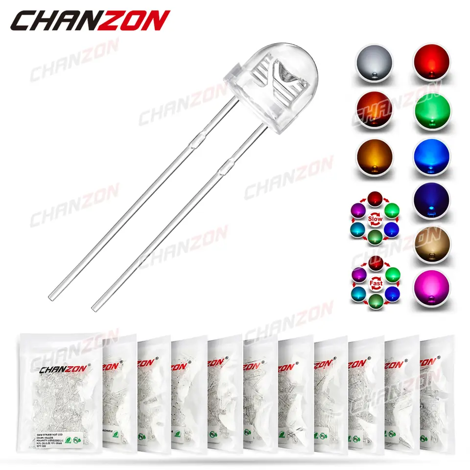 100pcs 5mm LED Emitting Diode Straw Hat Micro Indicator Warm White Red Green Blue Yellow Orange UV Pink RGB Flashing 3V DIY Bulb image 1
