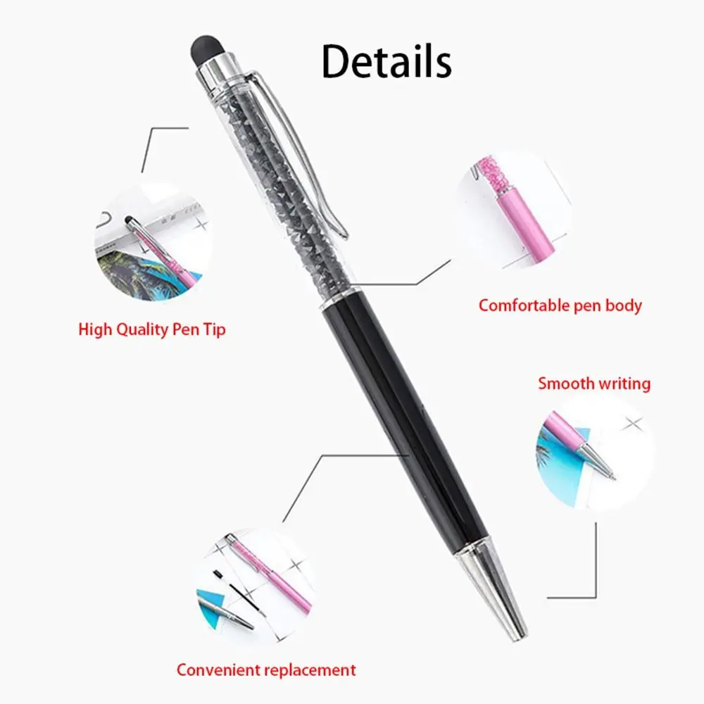 2In1 Capacitive Touch Screen Stylus Crystal Ballpoint Pen Students Black Ink Gel Pen Writing Tool School Stationery Supplies