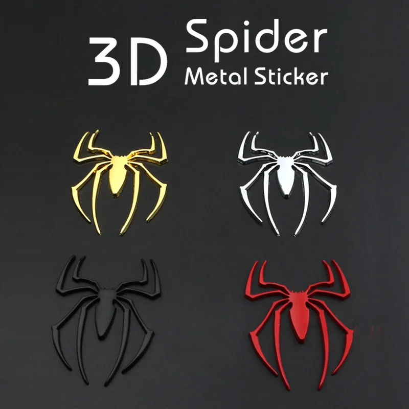 

3D Metal Spider Shape Emblem Chrome Decoration Car Stickers Universal Decal Sticker Gold Silver Black Car styling Accessories