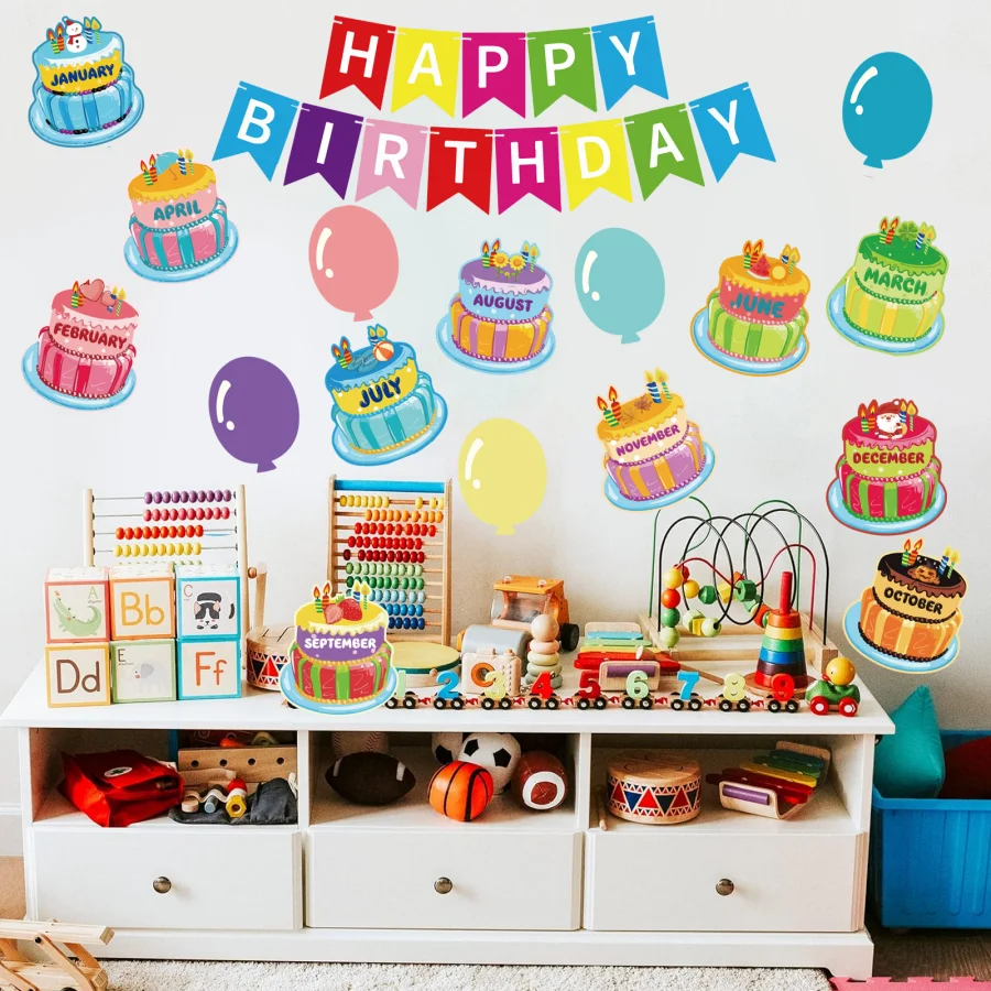 생일 축하 게시판 세트, 생일 벽 교실 장식, 달력 게시판, 교실용 컷아웃, 31 개