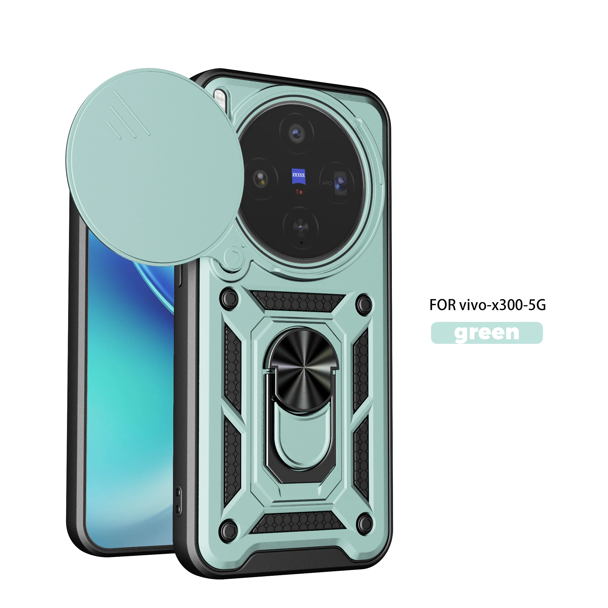 Magnetic Ring Holder Armor Phone Case with Slide Camera Protector