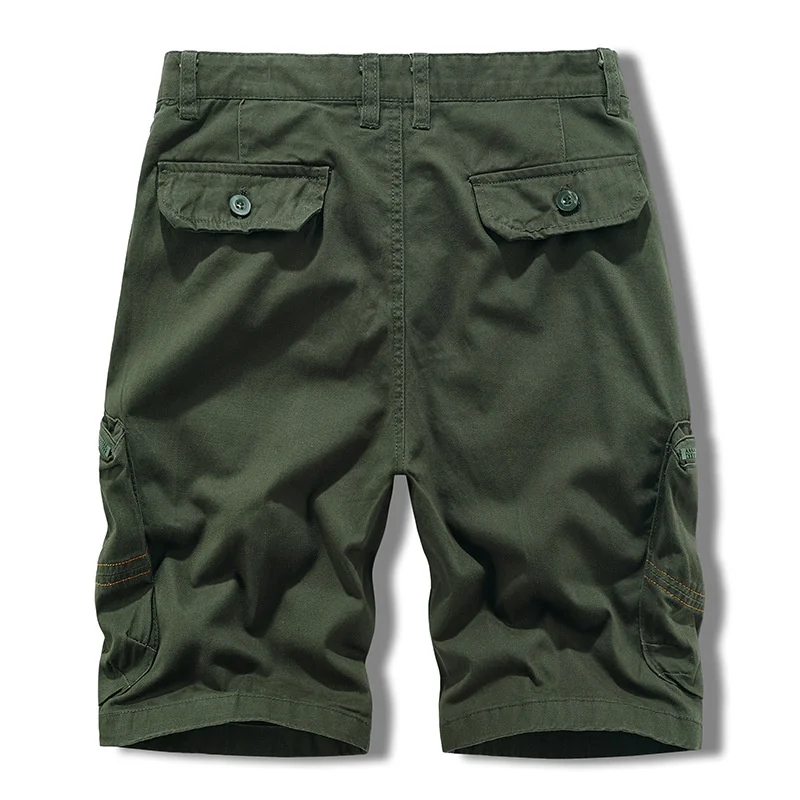 

Multi-pockets Solid Color Summer Casual Cargo Short Men Japanese Safari Style Pure Cotton Zipper Pocket Knee Length Mens