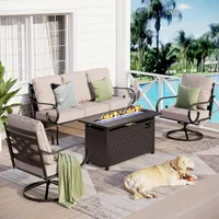 Clearance with 45" Gas Fire Pit Table x 1, 3-seat Sofa x 1, Swivel Chair x 2 for Porch Lawn, Garden Sofas 1