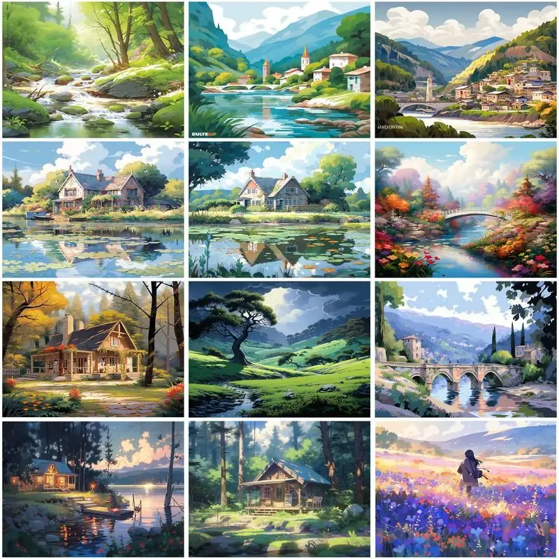 

CHENISTORY Painting By Numbers Waterfall and Lake Scenery Acrylic Paint By Numbers Wall Art Picture Home Decoration 60x75cm DIY