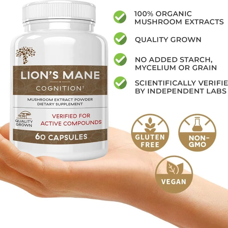 Mushroom Complex Capsules Lion Mane Ganoderma lucidum Mushroom Capsule Dietary Supplement 60pcs Health Food Immune System Promotes Metabolism