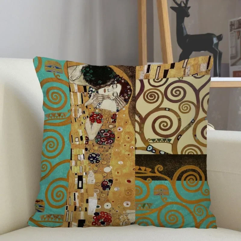 Elegant Gustav Klimt Art Satin Pillowcase - Home & Office Decor Cushion Cover 40x40cm