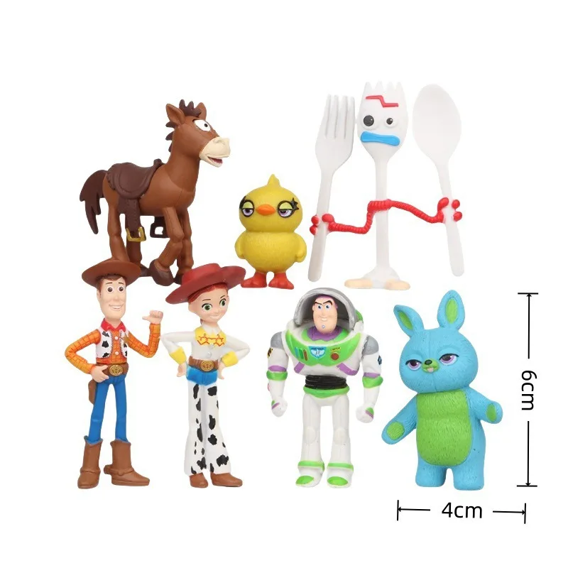 7Pcs Toy Story 4 Action Figures, Pixar Woody Buzz Lightyear Jessie Forky Bear Pig Doll Model for Kids Gift - 2