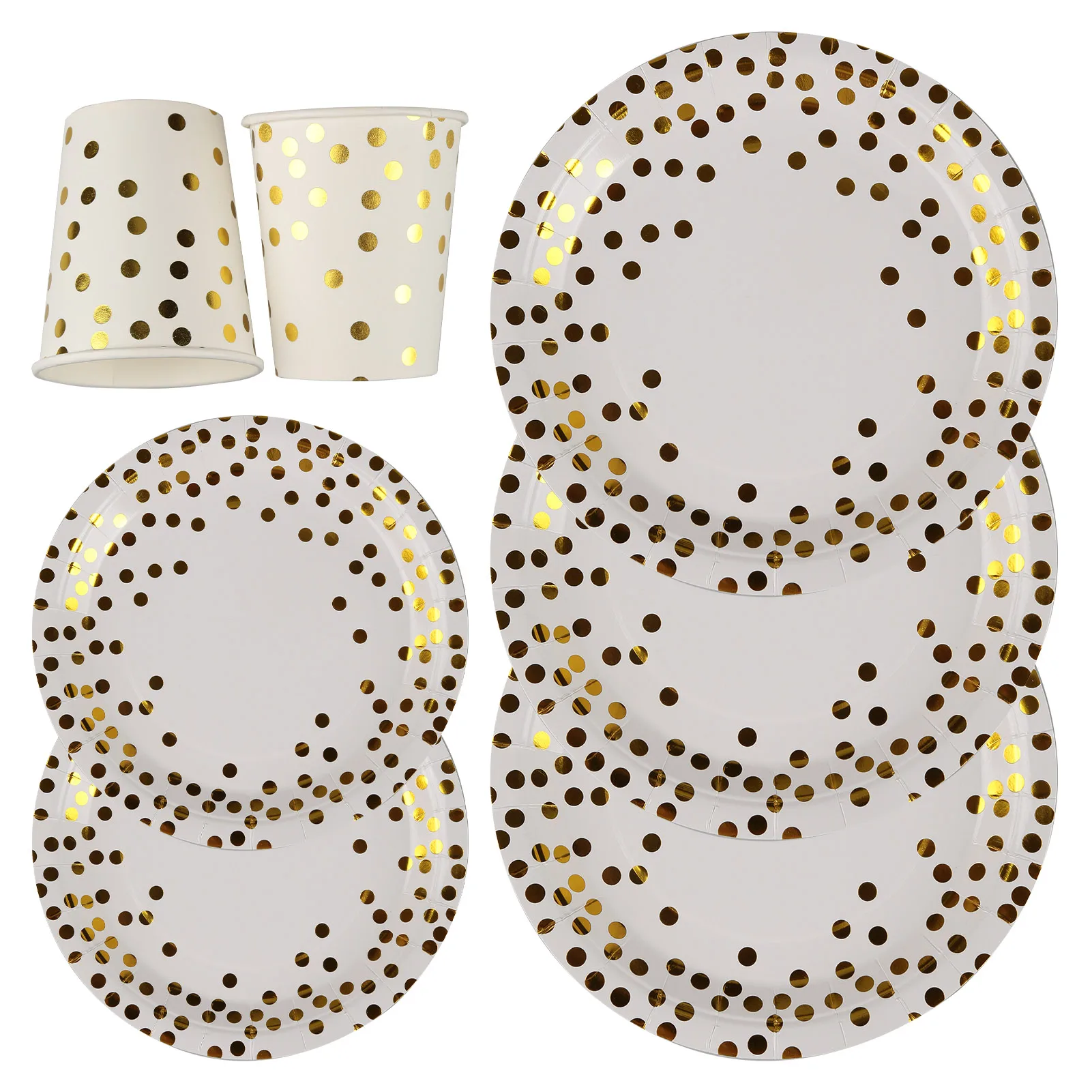 60pcs 9oz Paper Cups+60pcs 7-inch Plates+60pcs 9-inch Plates Set of 180pcs Disposable Drinkware & Dishware with Golden Plates