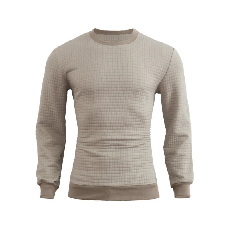 Autumn and Winter Bottoming Sweater Cotton Men's Round Neck Slim Men's Checkered Pullover Top