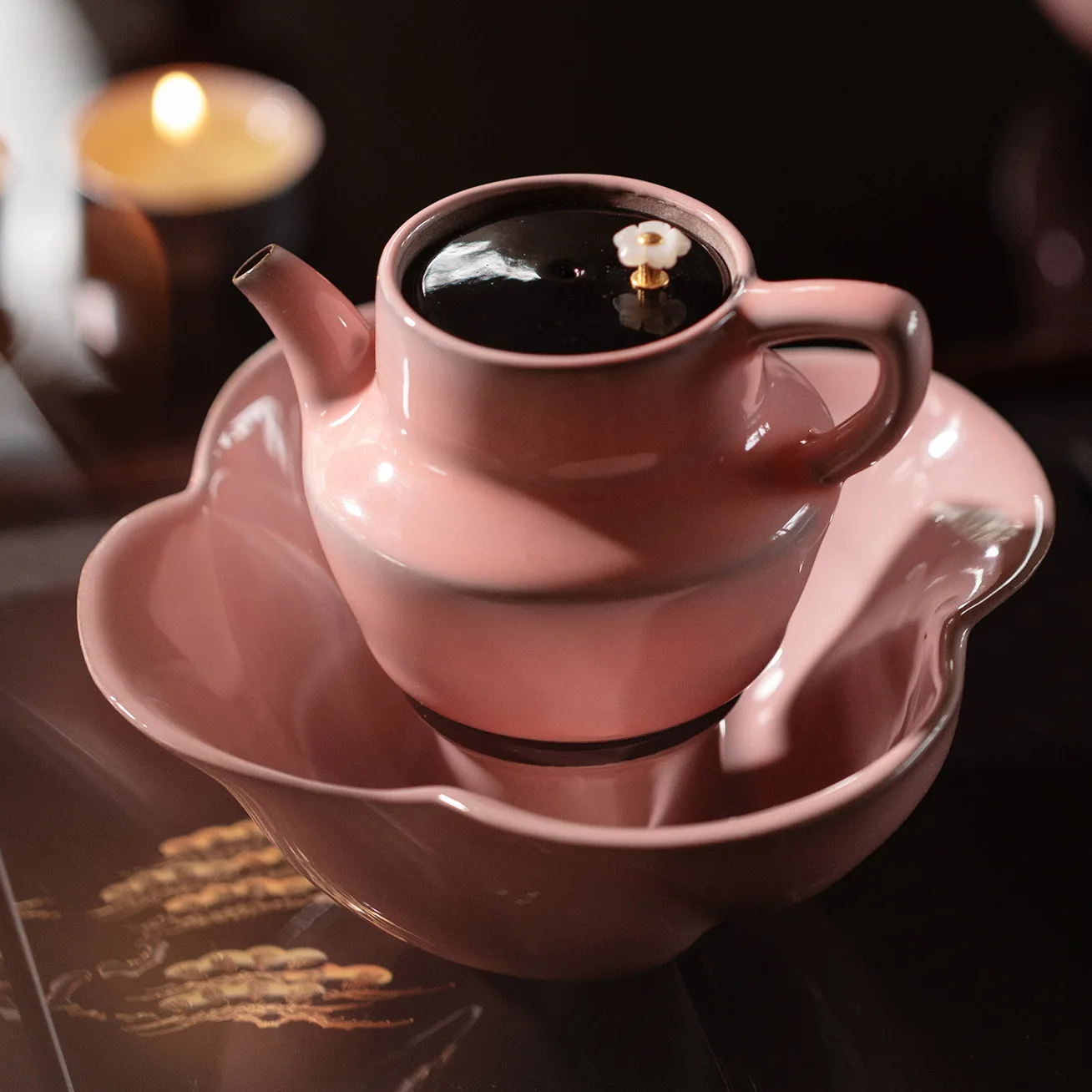 일본 스타일 꽃잎 차 트레이 고급스러운 디자인 가정용 물받이 쿵푸 차 세트 드라이 버블 플레이트 포트 홀더