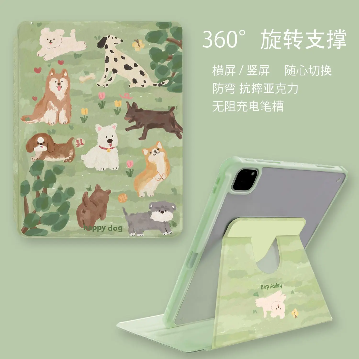 Rotação de 360 Graus Bonito dos Desenhos Animados Cão Case para Ipad 9.7 10.2 10.5 11 12.9 Polegada 2023 Mini ar Capa com Lápis Slot Titular - Imagem 3