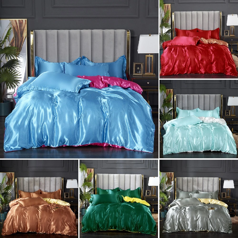 green duvet cover Solid Color Bedding Set Luxury Rayon Satin Duvet Cover Set Washed Soft Bed Sheet and Pillowcases Twin Queen King Size Bed Set queen bed sheets