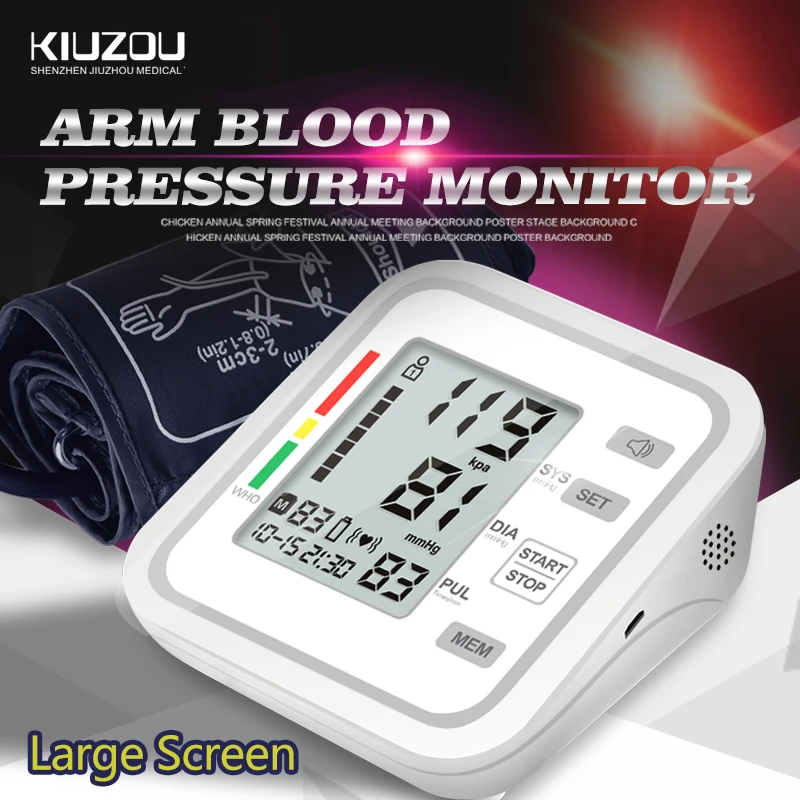 KIUZOU Digital LCD arm tensiometers Blood Pressure Monitor Heart rate Meter Large Cuff Sphygmomanometer Portable Tonometer 2