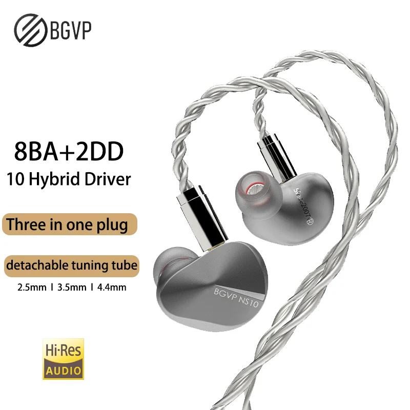 

Гибридные наушники-вкладыши BGVP NS10, 8BA + 2DD, 10 драйверов, проводные металлические музыкальные наушники Hi-Fi, съемный кабель Mmcx