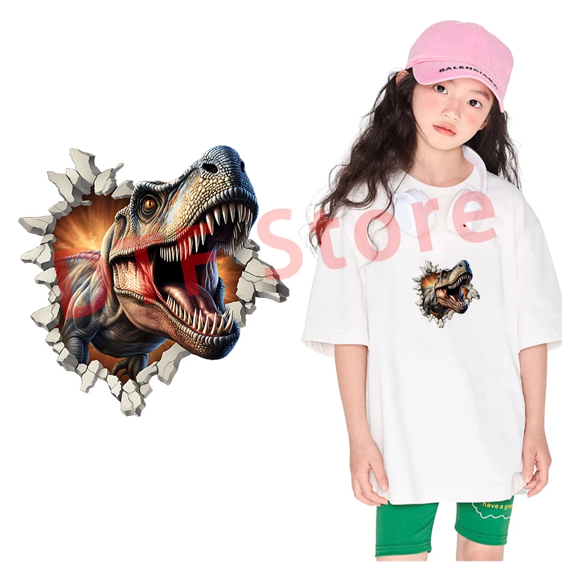 Dinosaurs break through holes and emerge from walls DTF Heat Transfer dtf heat transfer On Clothes iron on heat transfer Children's clothing