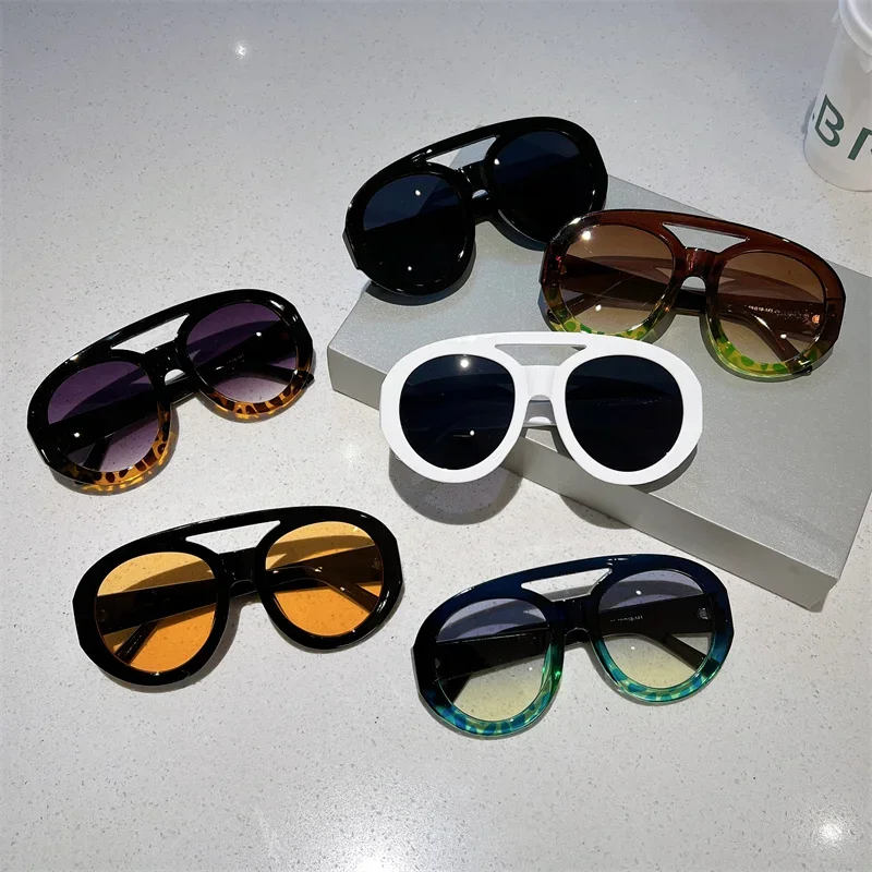 

Fashion Double Bridge Sunglasses Oversized Round Goggle Men Gradient Candy Color Women Shades Eyewear Trendy UV400 Sun Glasses