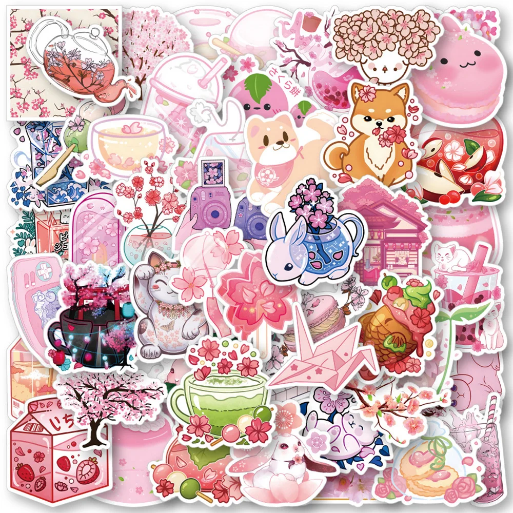 10/30/50/100PCS Cute Pink Sakura Cartoon Stickers Aesthetic Decals DIY Laptop Phone Fridge Guitar Waterproof Kawaii Kids Sticker