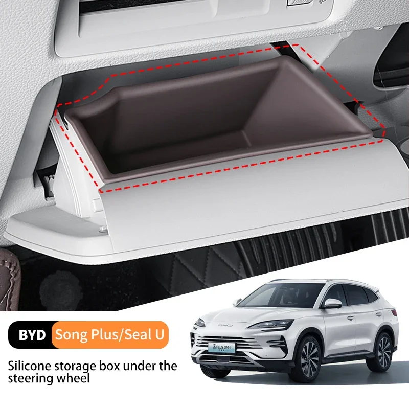 For Byd Song Plus Seal U Dmi Ev 2020-2025 Steering Wheel Front Storage Box Multifunctional Silicone Waterproof Protective Case