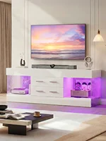 Modern 60 Inch TV Stand for 65/60/55+ TV, High Gloss White Entertainment Center with 2 Drawers & LED Lights for Living Room 5