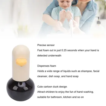 เครื่องจ่ายสบู่ไฟฟ้าแบบไร้สัมผัส เครื่องจ่ายสบู่โฟมอัตโนมัติแบบชาร์จไฟได้ พกพาสะดวก ลายการ์ตูนเป็ดน่ารัก วัสดุ ABS สำหรับห้องครัว 1