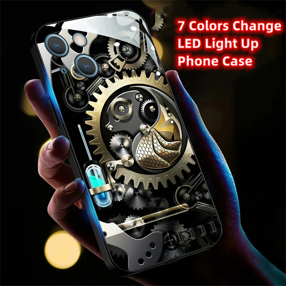 

Super Gear Wheel Design LED Light Luminous Phone Case For Samsung S24 S23 S22 S21 S20 FE A14 Plus Ultra A54 A14 Glitter Cover