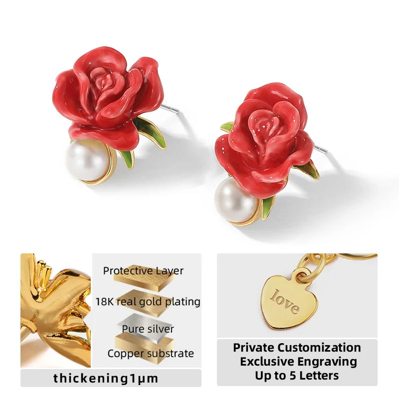 Juicy Grape Red Rose Pearl Earrings for Women 925 Silver Pin Elegant Jewelry Engagement Wedding Accessories Birthday Gift