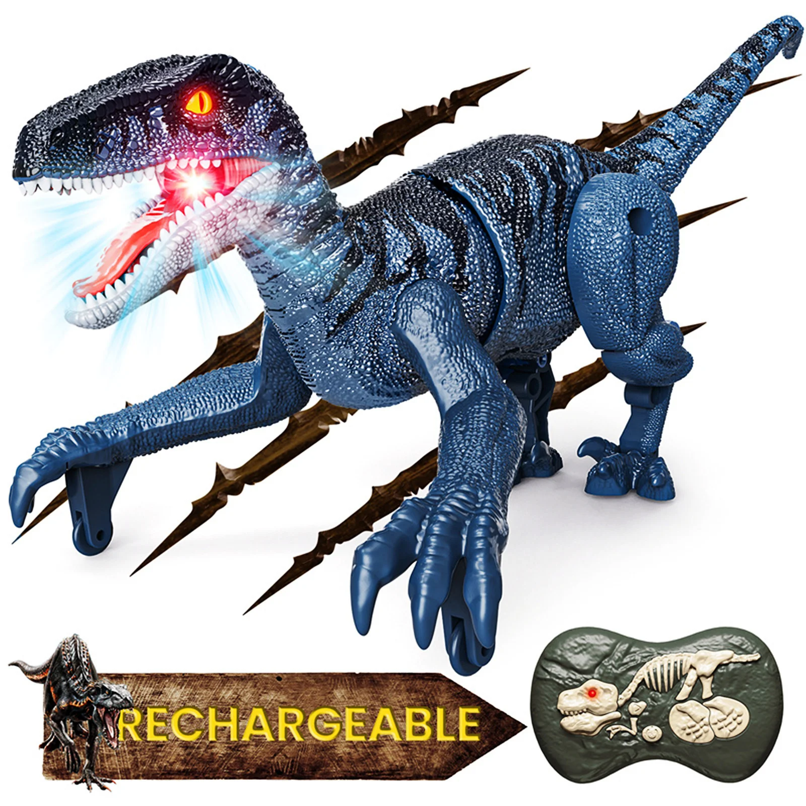 Adofi Remote Control Dinosaur Toys For Kids, Realistic Walking, Roaring, And Spraying Spinosaurus Toys With Light Up, Shaking Head And Tail, Brown