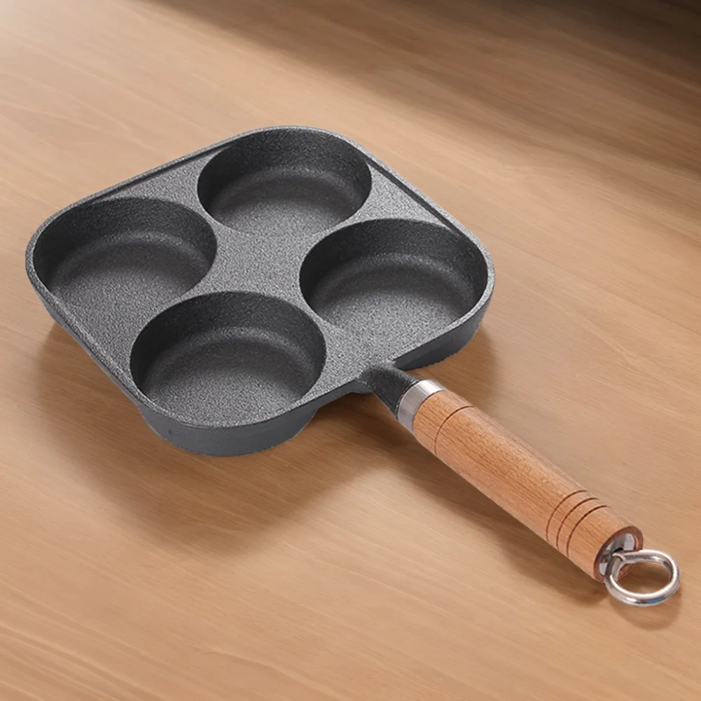 4 Hole Omelet Pan Egg Frying Pan Nonstick Omelette Skillet Granite Coating Divided Egg Omelet Pan Wooden Handle for Home Kitchen 4