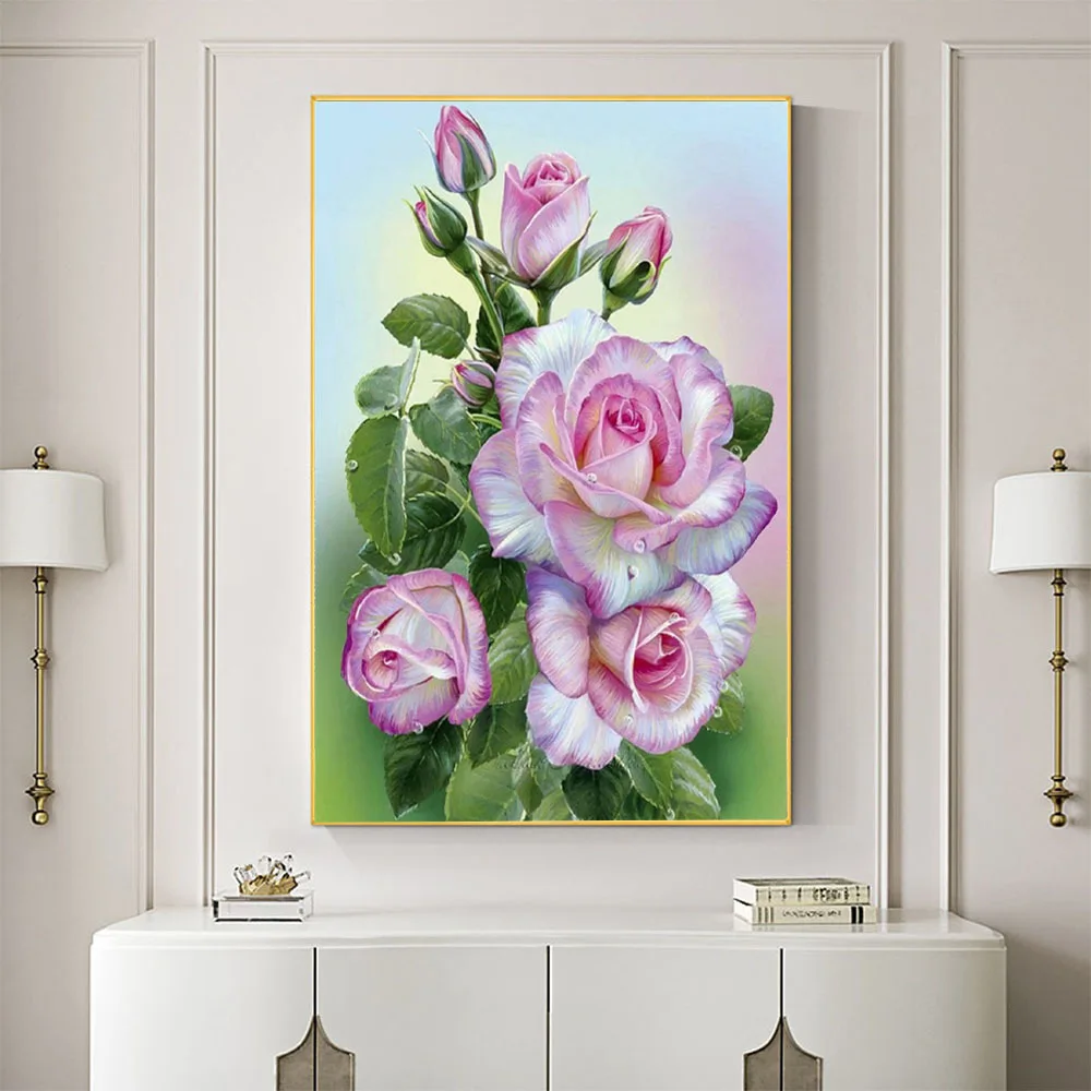 Flower Rose Cross Stitch Kit 11CT Needlework Craft Printed Canvas Cotton Thread