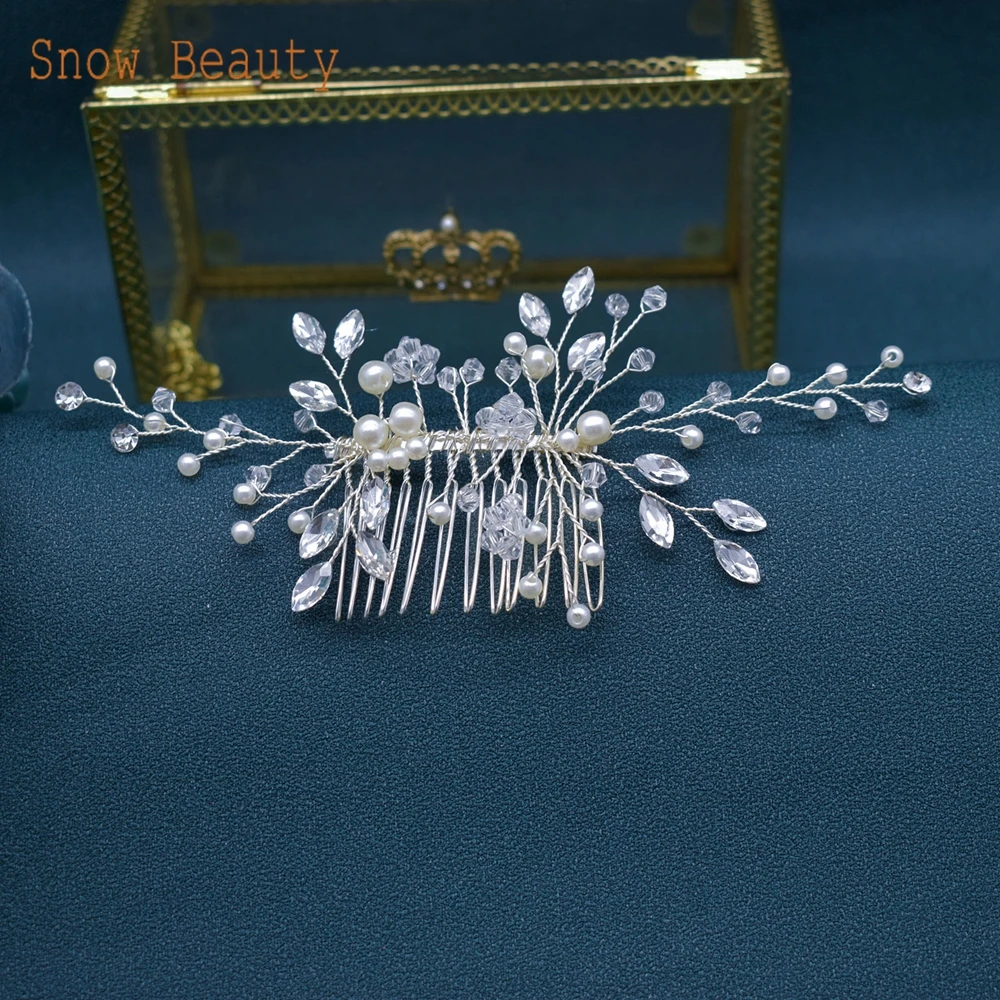 A486 Sliver Bride Headpiece Gift Wedding Hair Accessories Elegant Crystal Bride Hair Comb Rhinestone Bridal Hair Clip Headwear