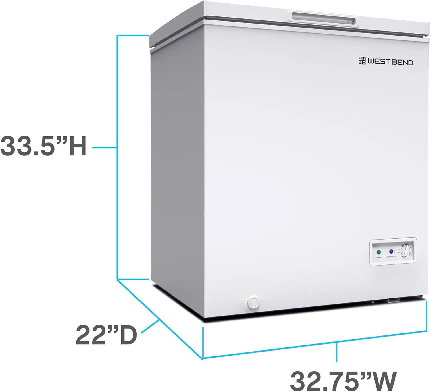 WB0700CFMW Chest Freezer with Adjustable Temperature Control Free-Standing with Single Flip-Up Lid Manual Defrost with Drain 4