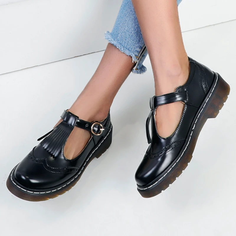 Spring Women's Flats Shoes Comfortable Black Brown Oxford Shoes For Women Loafers Designers T strap Casual Footwear Ladies
