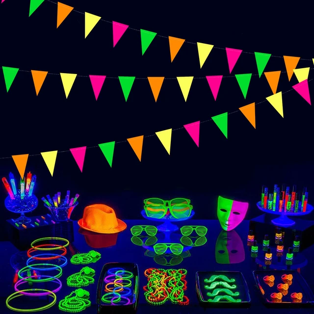 Neon Party supplies Neon Banner Ballon Fluorescent Glasses gloves Glow In  the UV Neon Birthday party