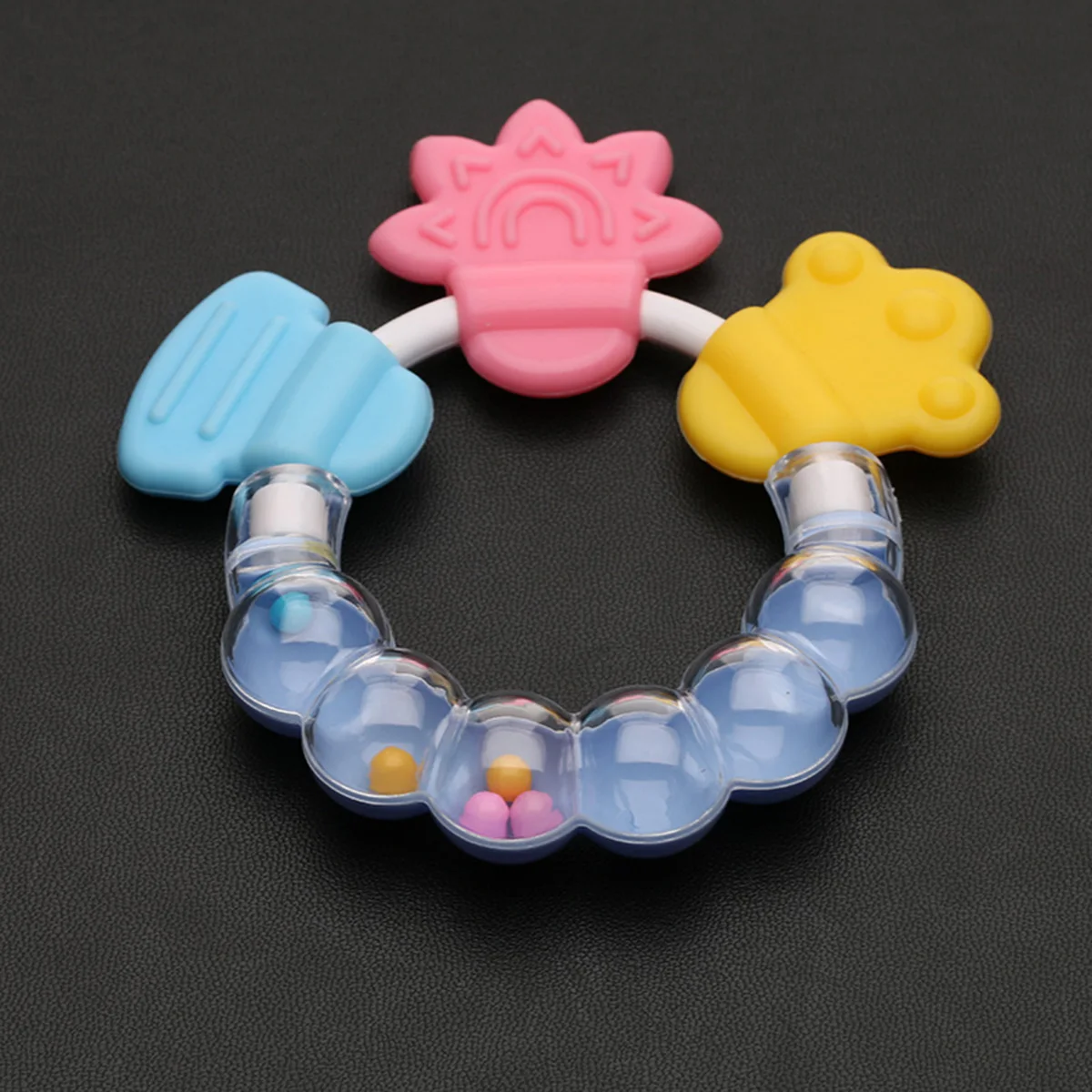 Baby Teething Ring Toy BPA Free Silicone Teether with Rattle Easy Grip Infant Gum Relief Chew Toy for Babies - 4
