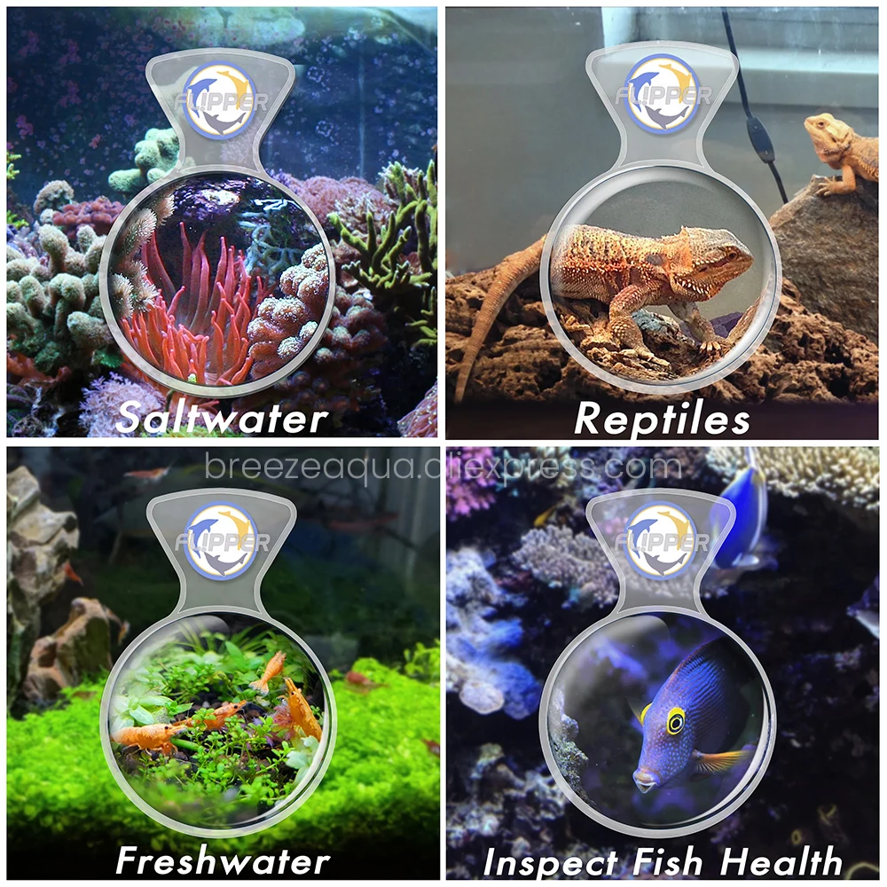 Flipper DeepSee Glass Acrylic Freshwater Saltwater Fish Tank Clear 4&rdquo; and 5&rdquo; Standard Max Magnified Magnetic Aquarium Viewer aquarium observation mirror