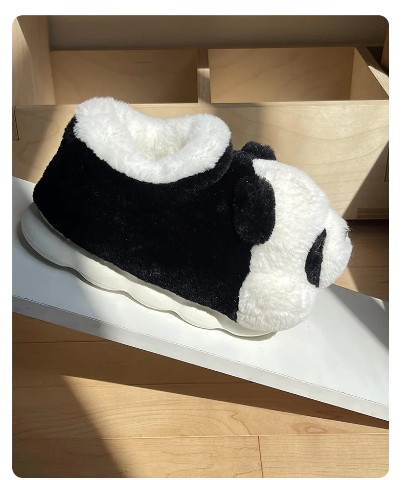 Chunky Fashion Women's Slip On Fur Slippers Comfort Cute Panda Shoes for Women 2024 Winter Warm fur Slides Home Indoor 5