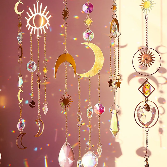 Crystal Suncatcher Arany Holdcsillag Napsókészülők Lógnak Színes Kristály Prizma Dísz Szivárványkészítő Ablak Kerti Dekoráció - Image 3