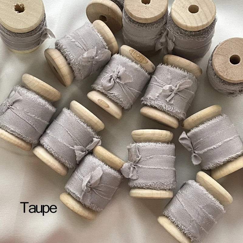 1 롤 수제 실크 리본 100% 나무 스풀과 순수 실크 마모 가장자리 테이프 25mm 50mm 평판 웨딩 카드 선물 포장