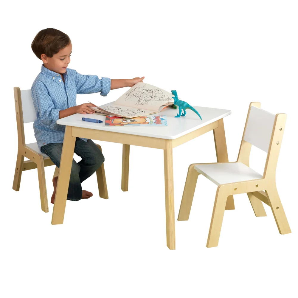 

Children's Modern Table and Chair Set, Natural and Highlighter