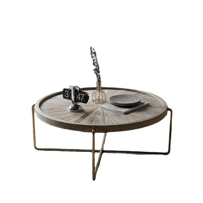 

PQF Solid Wood Tea Table Combination Industrial Style Side Table round Coffee Table