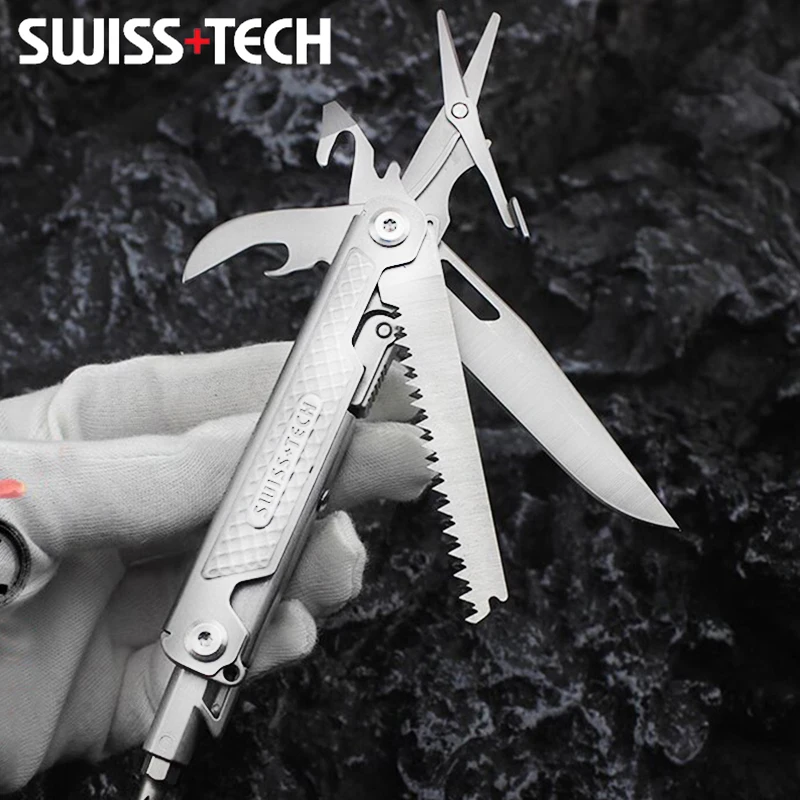 

SWISS TECH 11 in 1 Mini Multitool Folding Knife EDC Tactical Camping Survival Tools Outdoor Pocket Knife Scissors Screwdriver