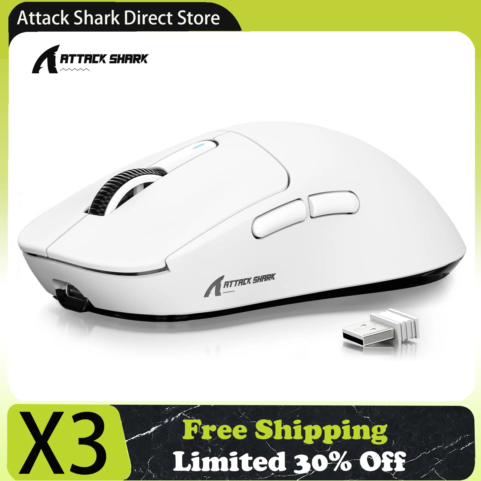 Souris sans fil Attack Shark blanche - Gaming et Bureautique
