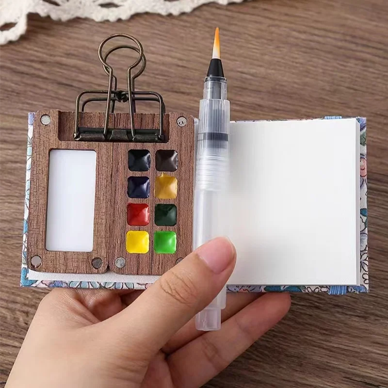 Draagbare Schetsboek Palet Set 8 Grids Clear Mini Reizen Verf Palet Magnetische Verf Doos voor Aquarel Gouache Acryl Schilderen met Clip en Aquarel Penseelpennen
