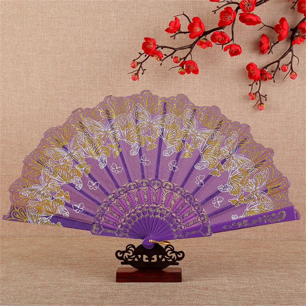 Retro Folding Fan Lace Butterfly Pattern Chinese Fan Wedding Party Dance Performance Props Crafts Gifts Home Decor New