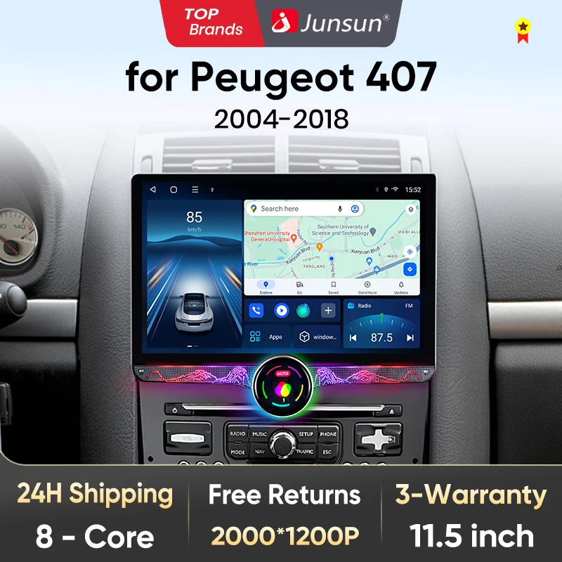 Junsun-REPRODUCTOR Multimedia con pantalla QLED de 11,5 pulgadas para coche, Radio Estéreo 2K con CarPlay inalámbrico, 8 núcleos, 4G, Android 13, para Peugeot 407, 2004-2011 1