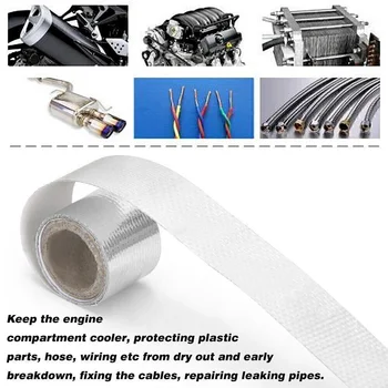 1 Rotolo di Nastro Termoisolante Riflettente in Alluminio 5cmX5m, Nastro Autoadesivo Deflettore di Calore per Tubi di Scarico Auto, Accessori Auto