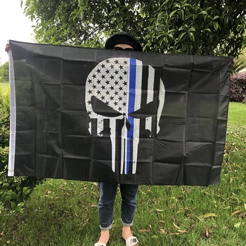 SKY FLAG 90x150cm Punisher Flag thin blue line skull bone America Punisher Police Flag 3x5ft Black Background Decorate Banner
