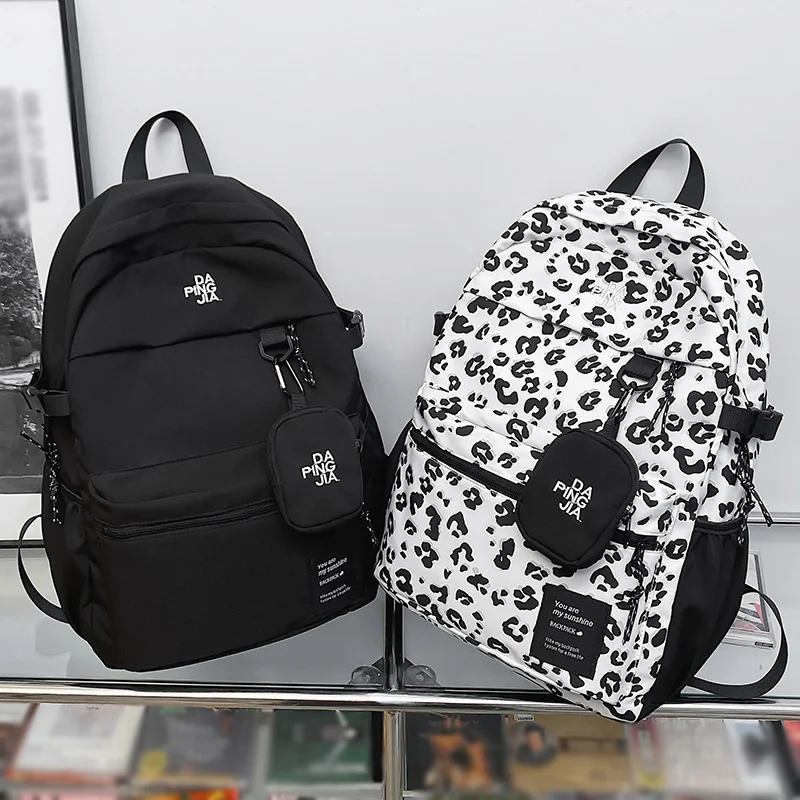 Fashion Cool Lady Leopard School Backpack Women Laptop Nylon Set Bag Girl Cute Travel College Backpack Female Kawaii Trendy Bags